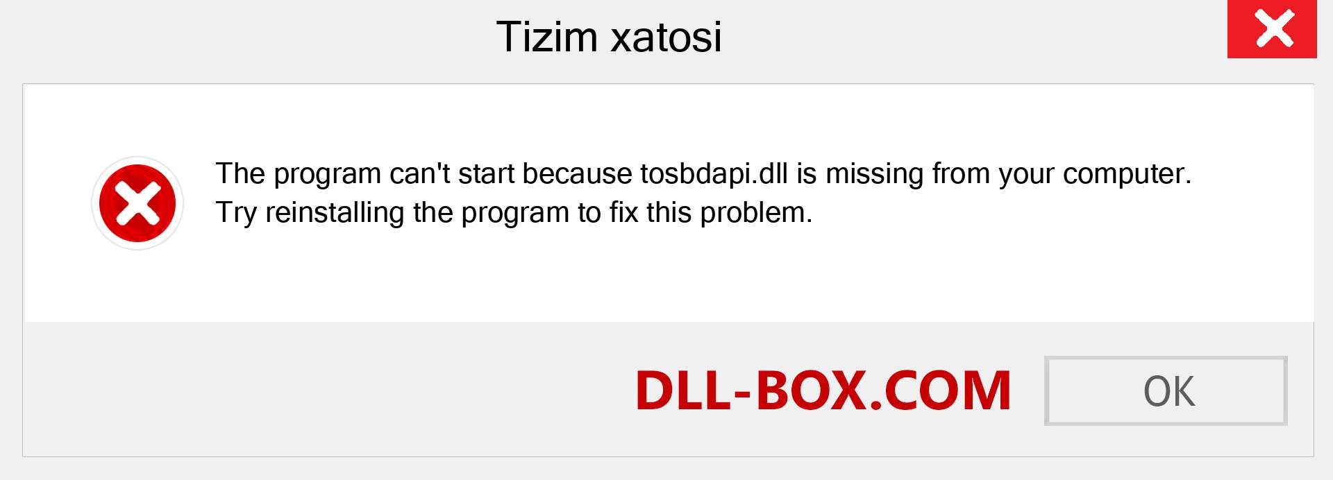 tosbdapi.dll fayli yo'qolganmi?. Windows 7, 8, 10 uchun yuklab olish - Windowsda tosbdapi dll etishmayotgan xatoni tuzating, rasmlar, rasmlar